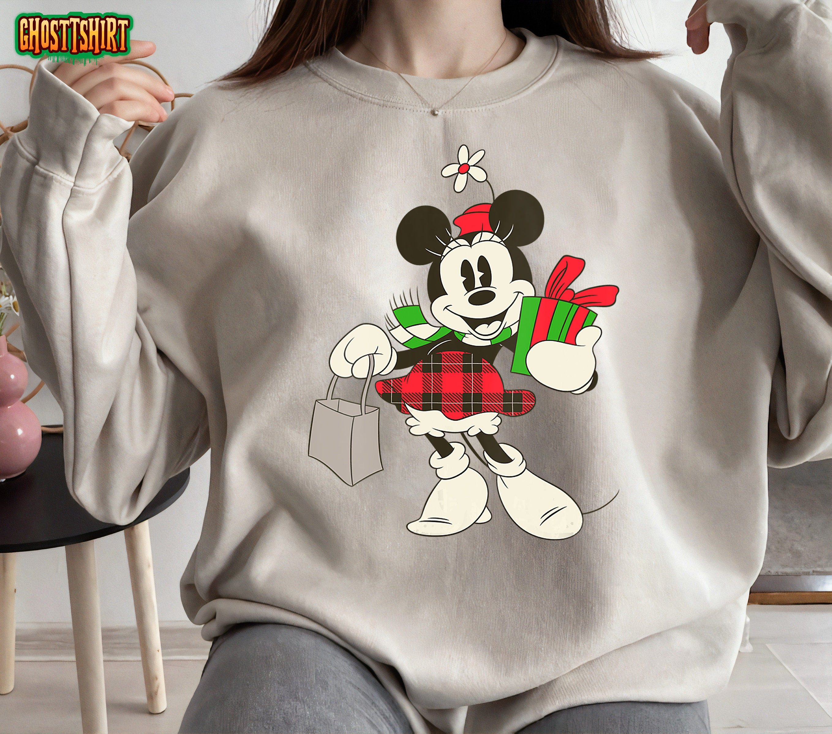 Disney Vintage Minnie Mouse Retro Holiday Christmas Plaid Sweatshirt
