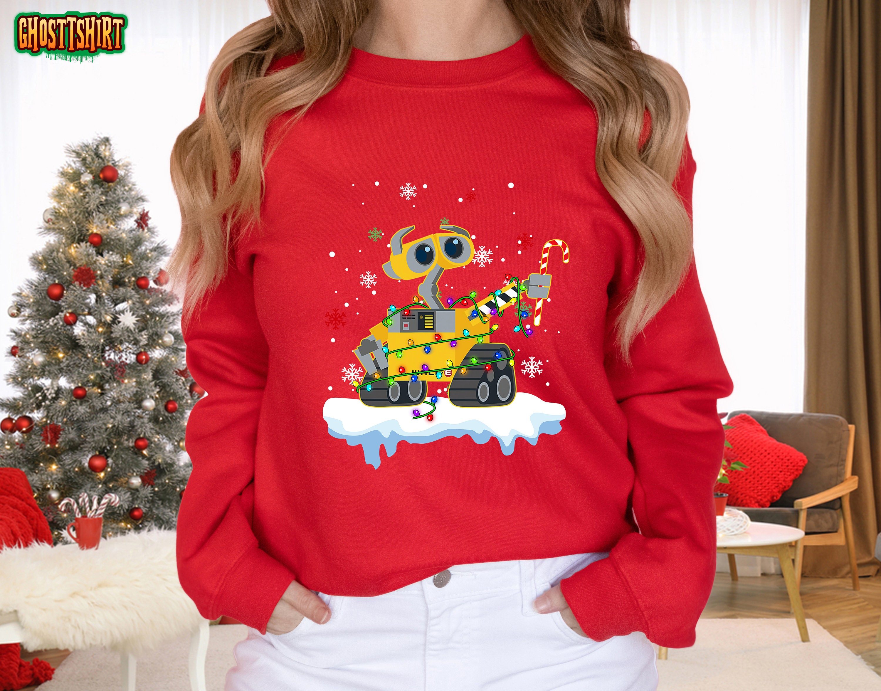Disney Wall-E and Eve Christmas Lights Disneyland Holiday Vacation Gift Sweatshirt