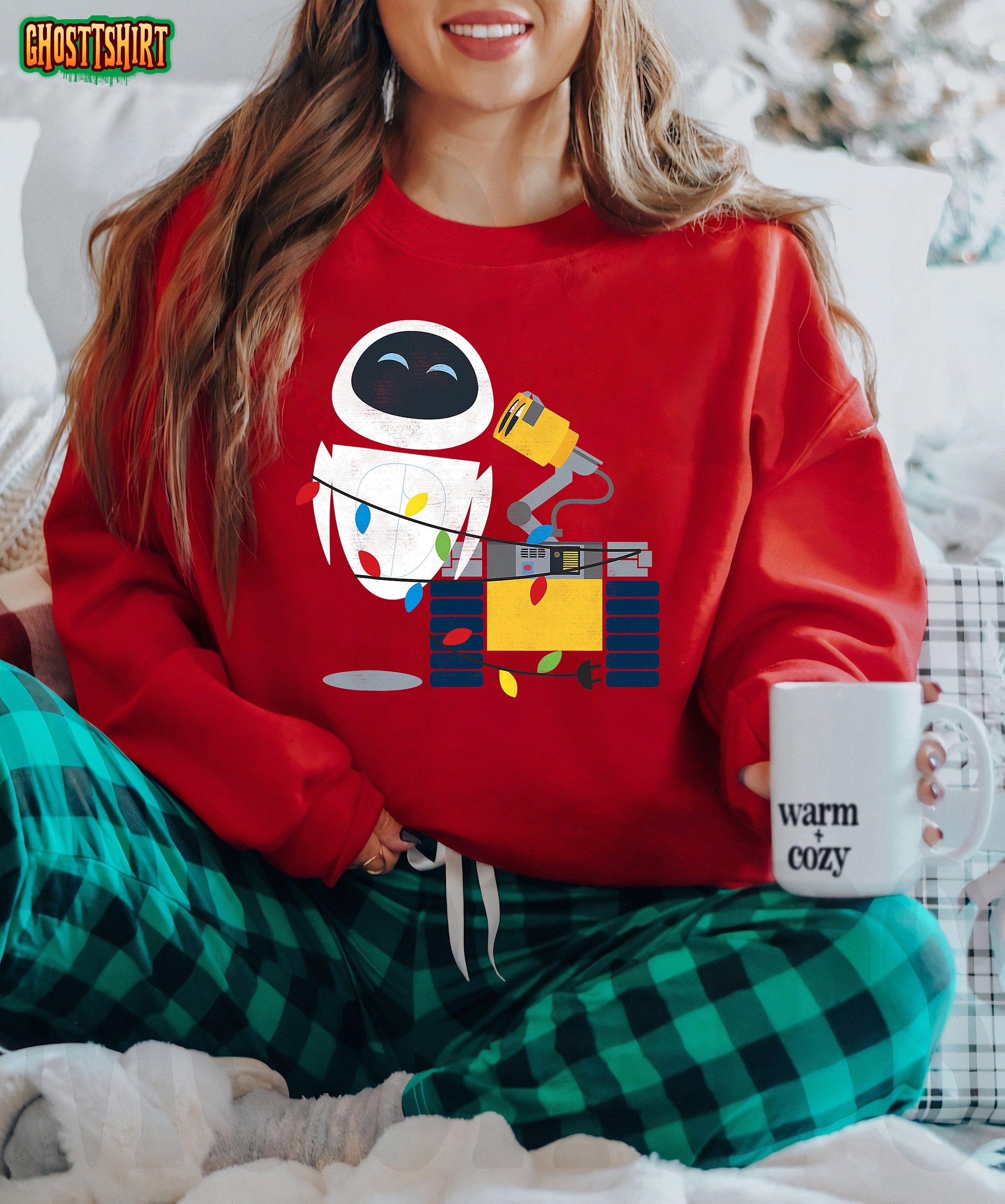 Disney Wall-E and Eve Christmas Lights Wrap Sweatshirt