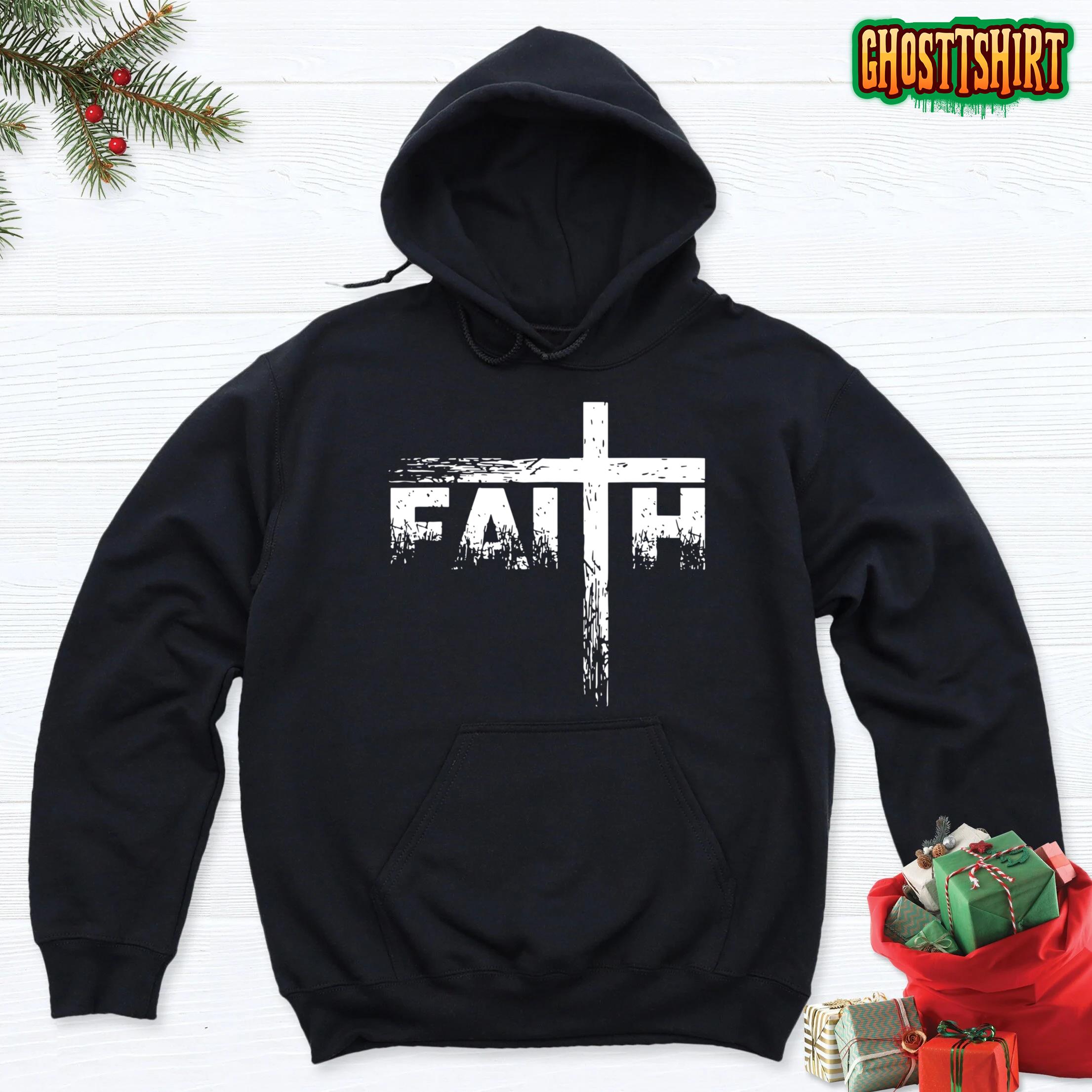 Faith Men’s Christian Cross Faith Distressed Religious Men Sweatshirt