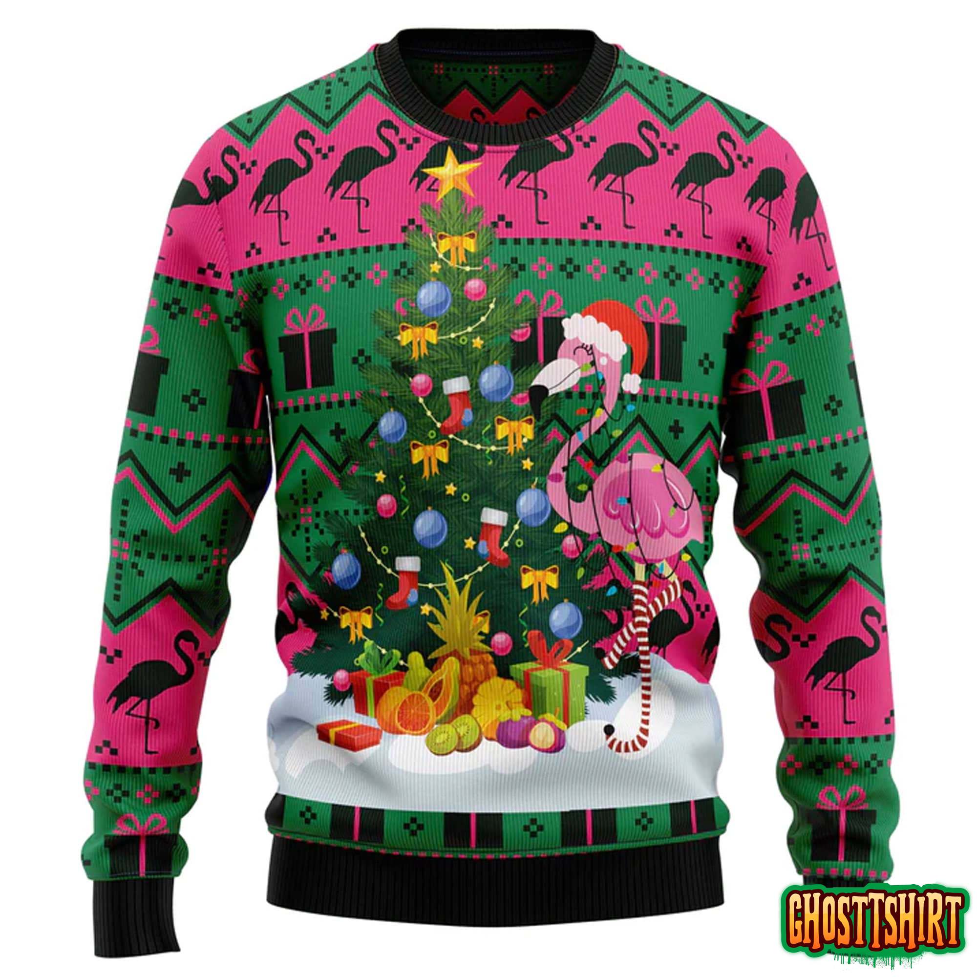 Flamingo Christmas Tree Ugly Christmas Sweater For Men & Women