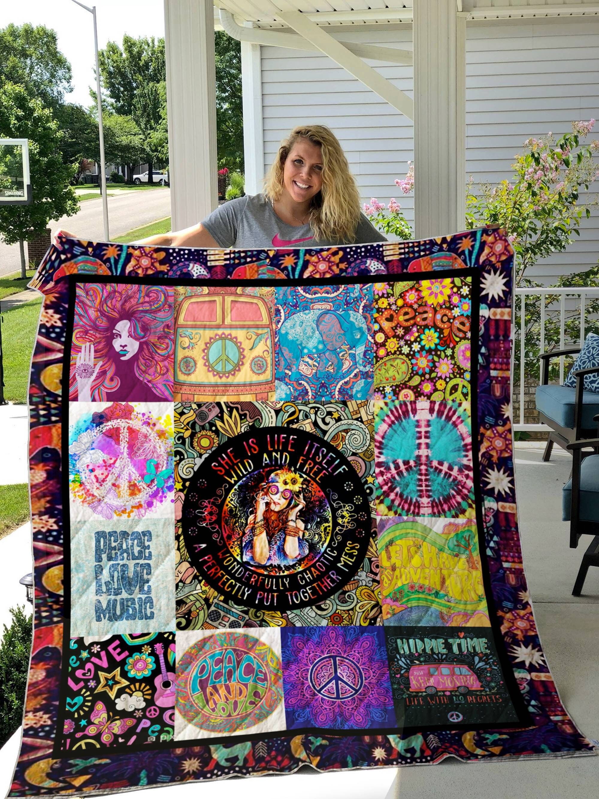 Hippie Girl Blanket, Hippie Peace Symbol Blanket