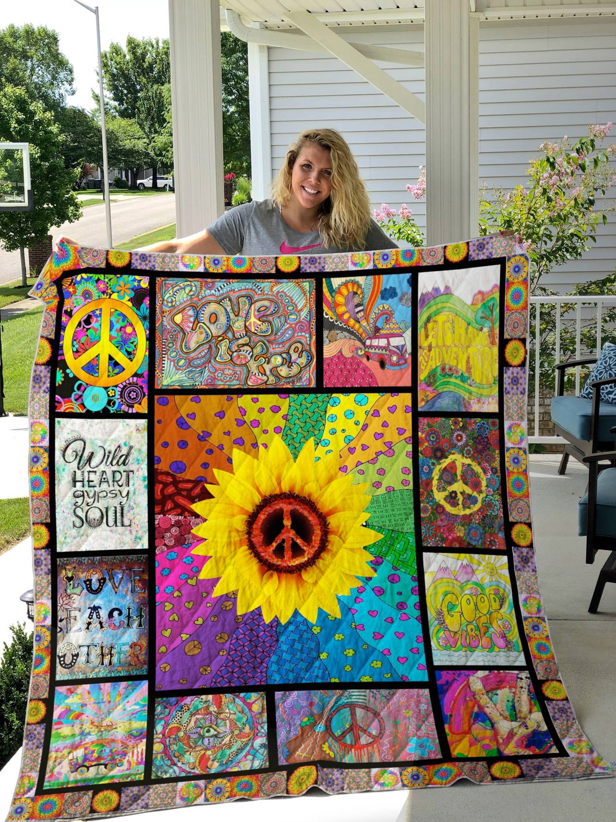Hippie Sunflower Love Is Free Blanket