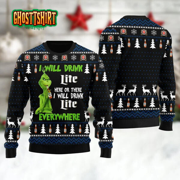 I Will Drink Miller Lite Everywhere Christmas Ugly Sweater