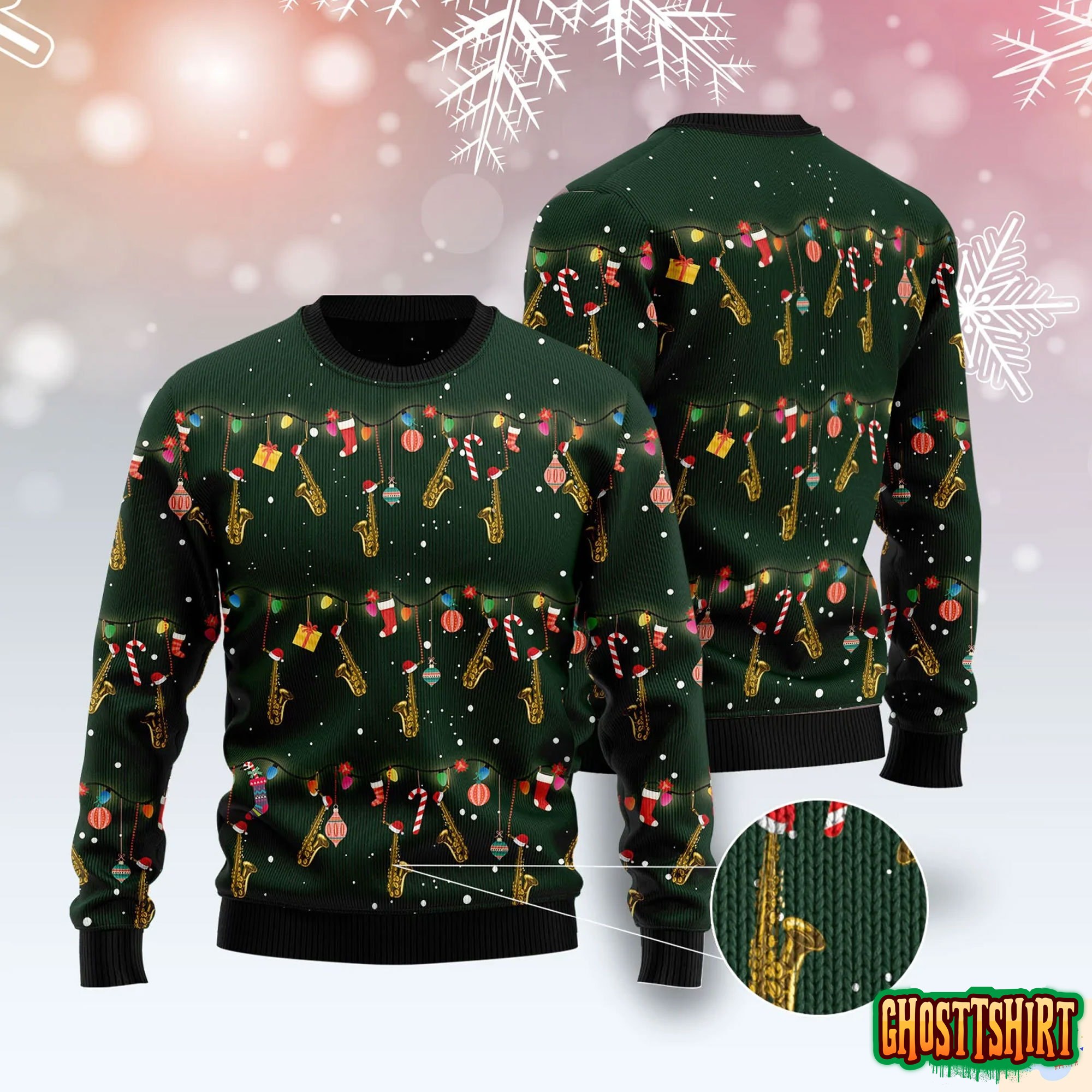 Instrument Saxophone Ugly Christmas Sweater