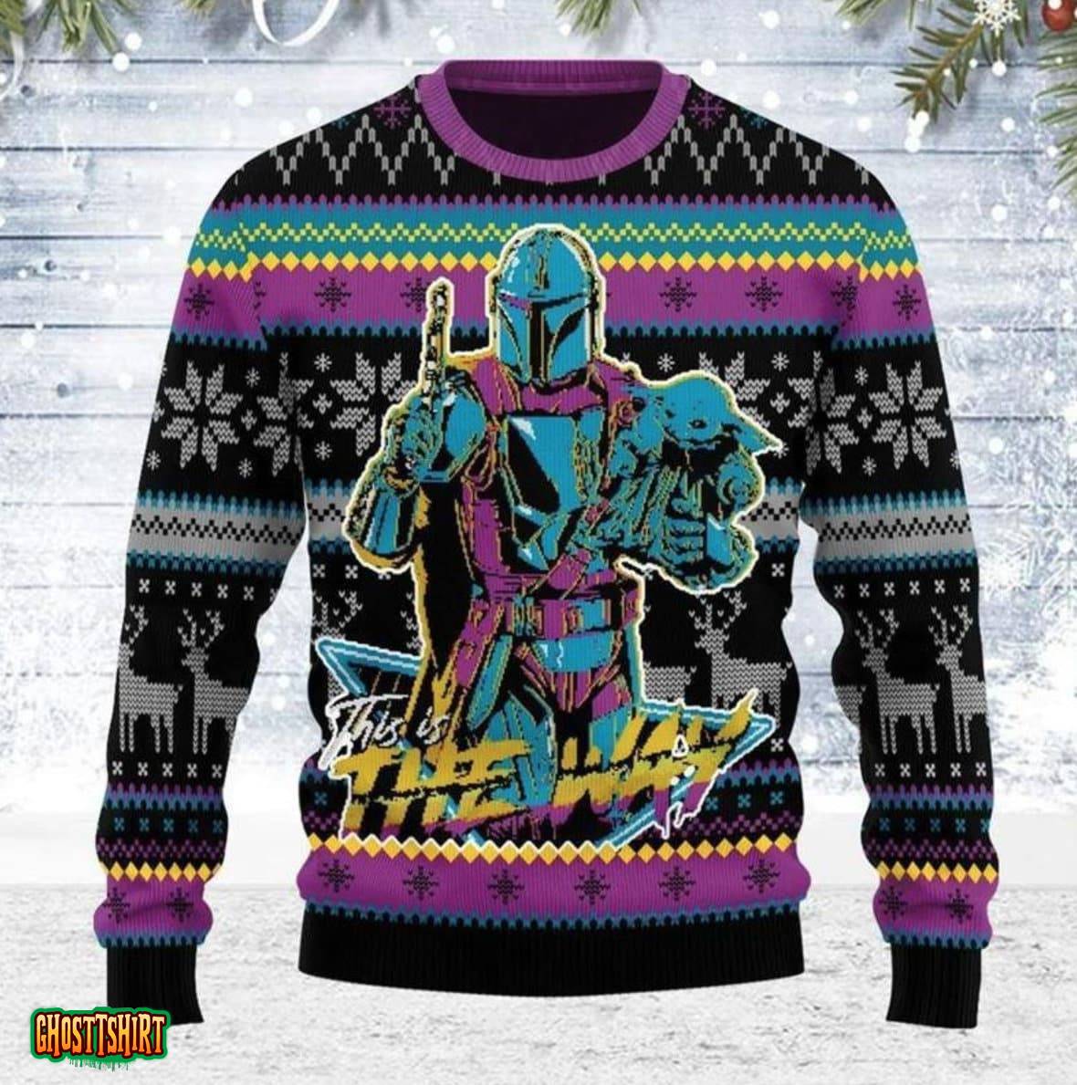 Mandalorian Baby Yoda Knitted Sweater Ugly Christmas Shirt