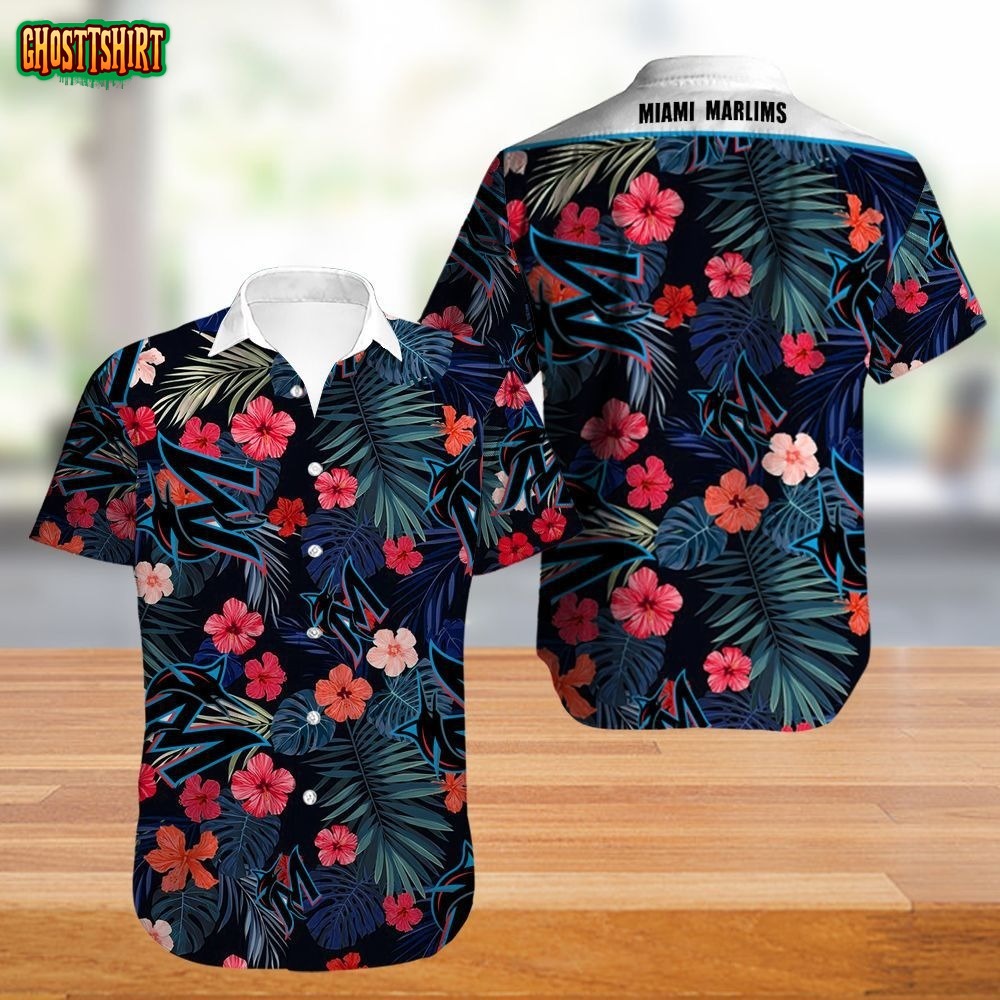 Miami Marlins Hawaiian Shirt flower summer gift for fans