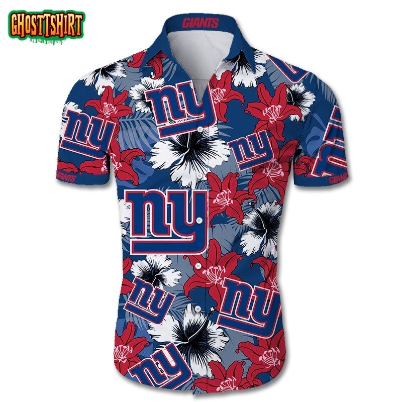 New York Giants Hawaiian Shirt Tropical Flower Short Sleeve