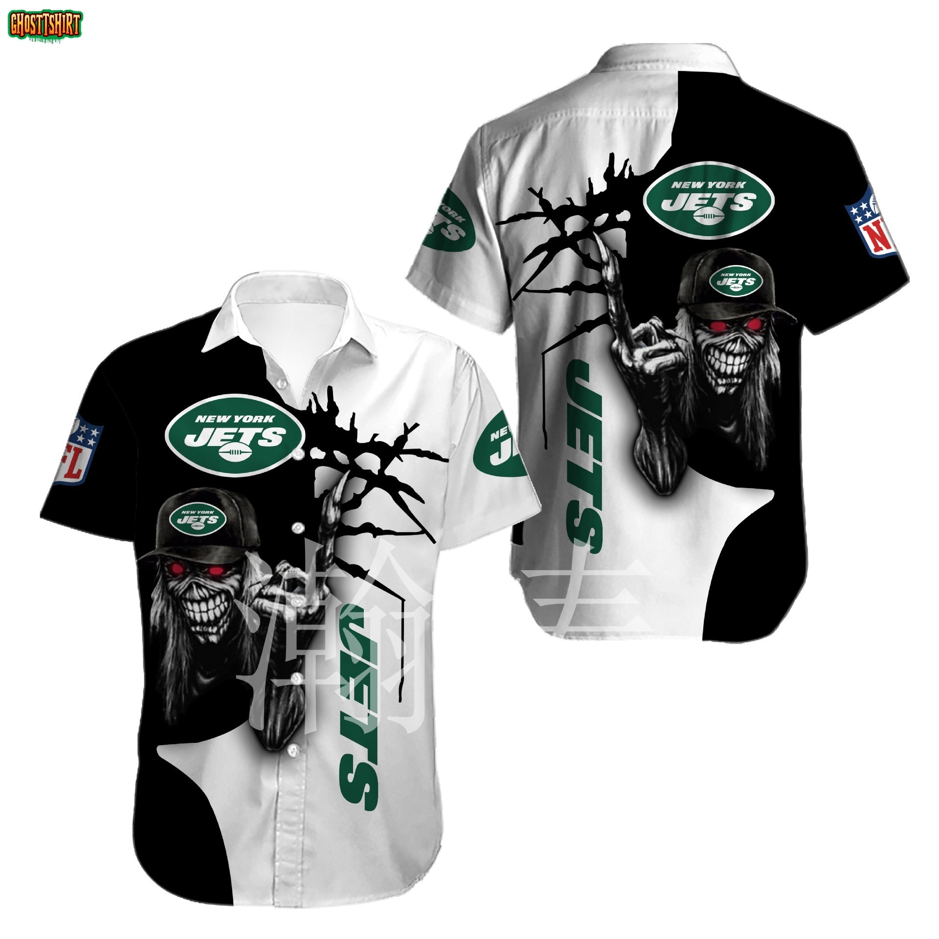 New York Jets button-up shirt Iron Maiden gift for Halloween