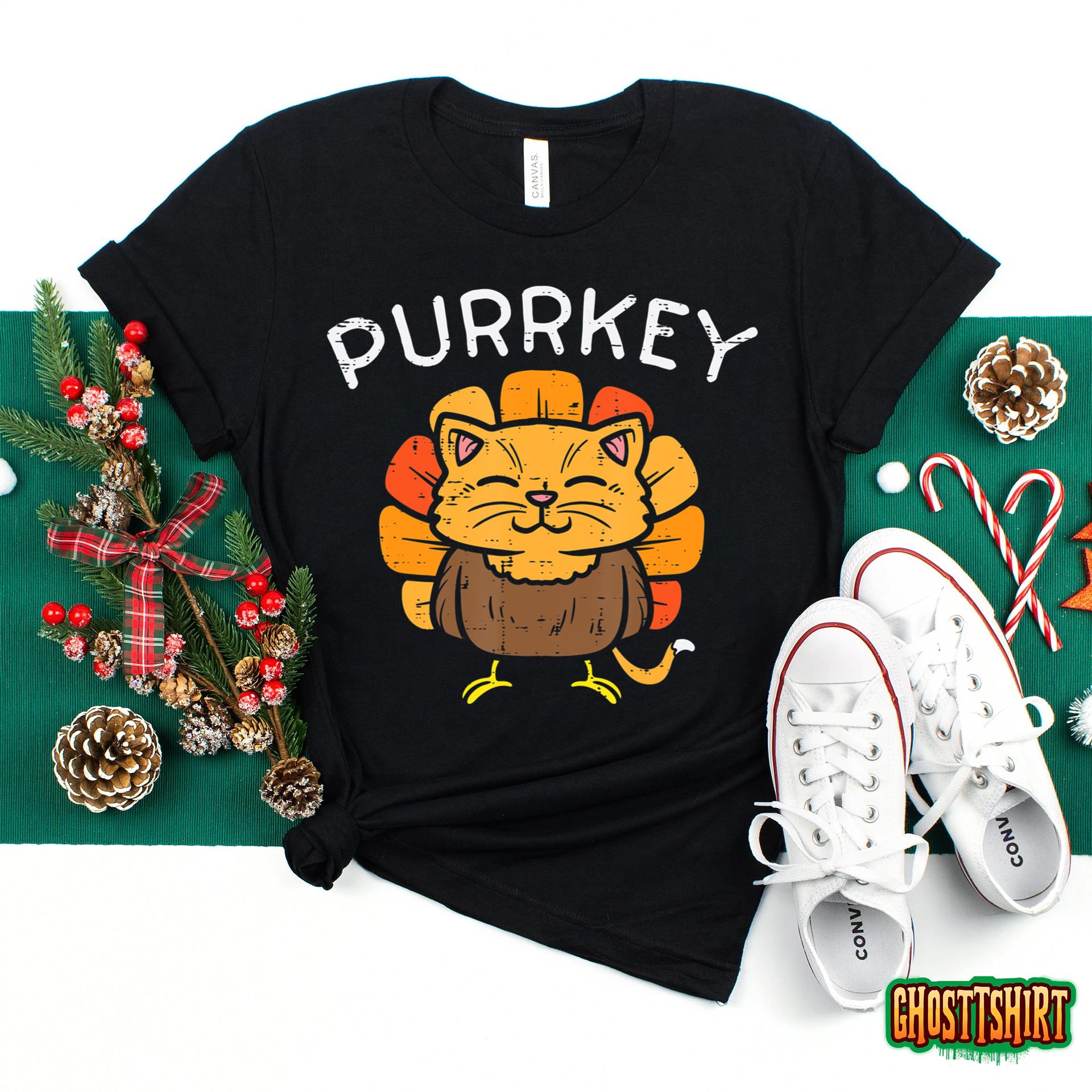 Purrkey Turkey Cat Kitten Funny Thanksgiving Cat Owner Lover T-Shirt