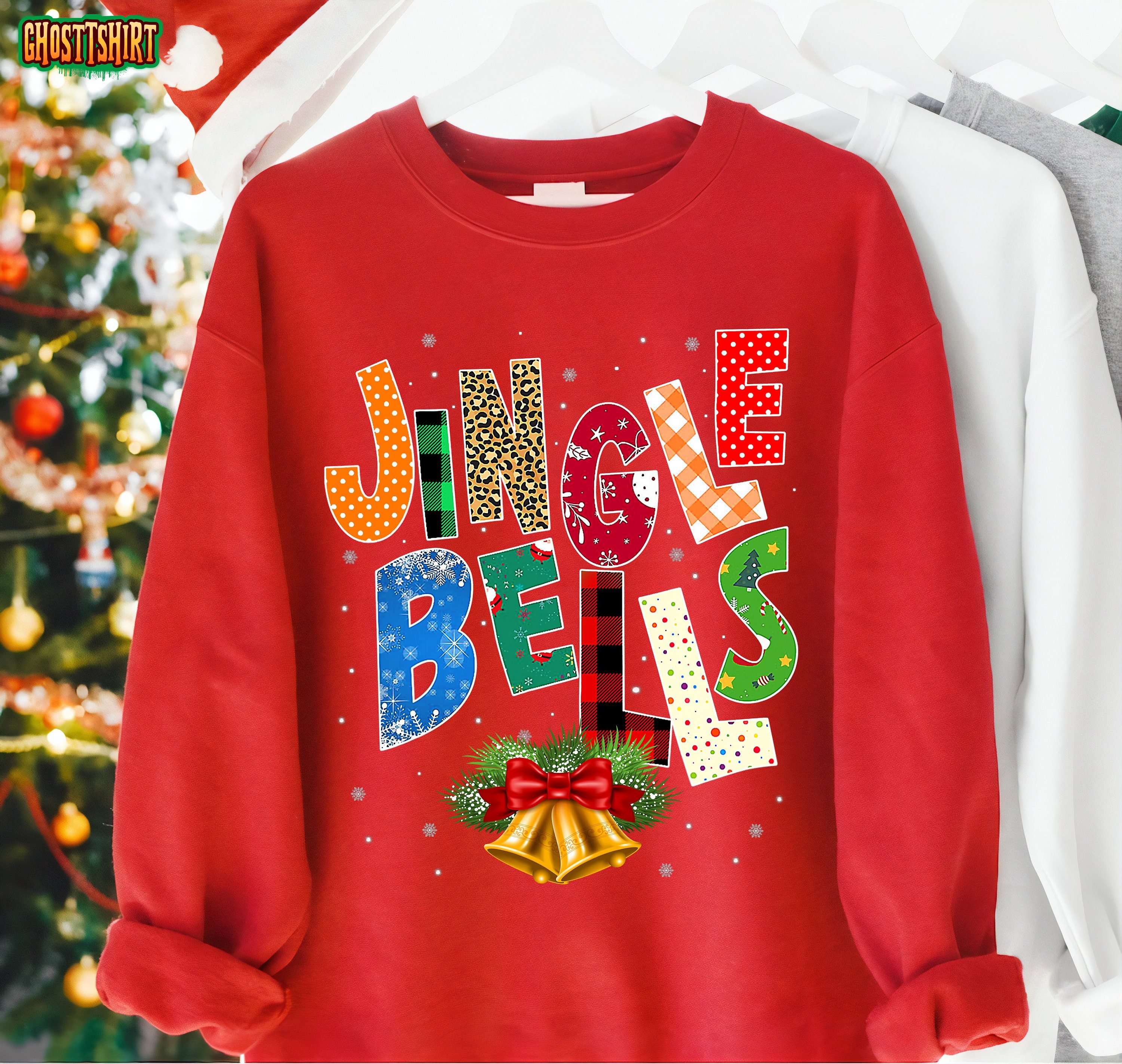 Red Plaid Jingle Bells Christmas Family Sweatshirt