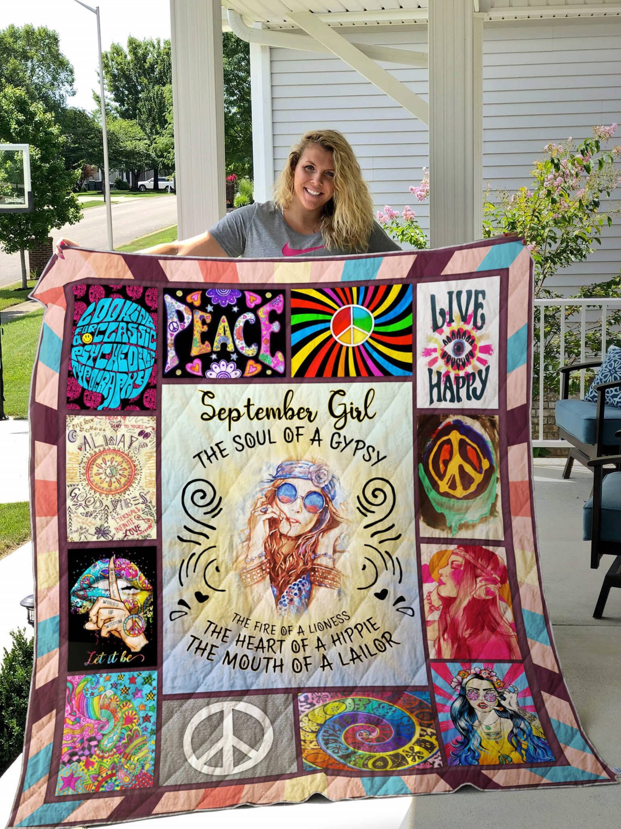 September Girl The Soul Of A Gypsy Hippie Peace Symbol Blanket