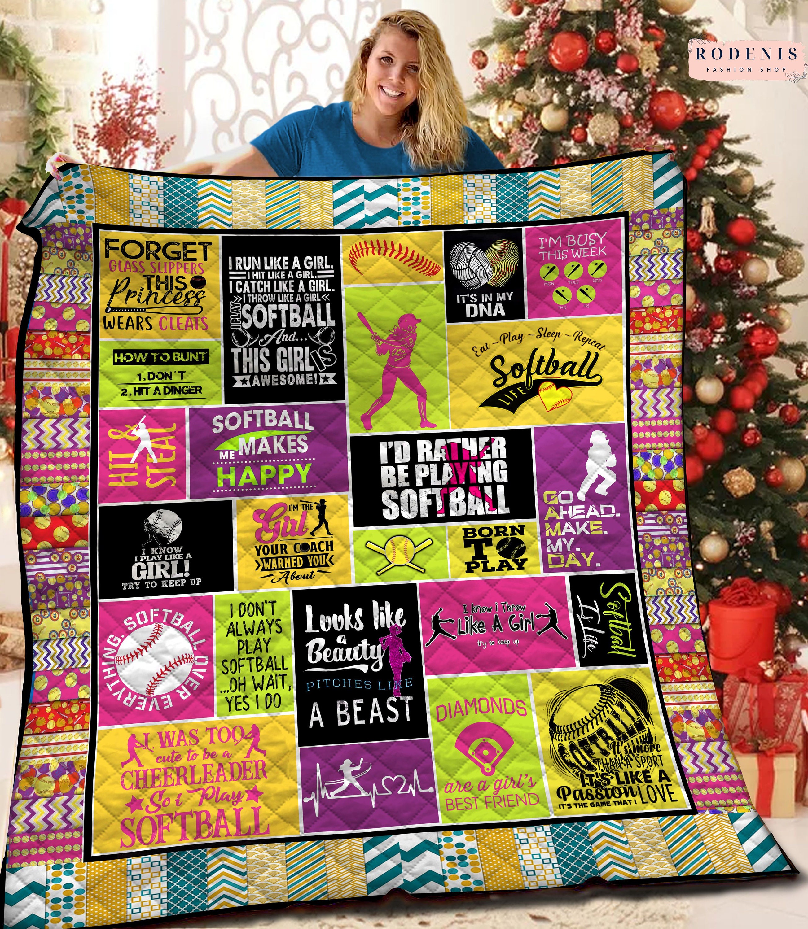 Softball Quotes Sport Lover Player Quilt Blanket