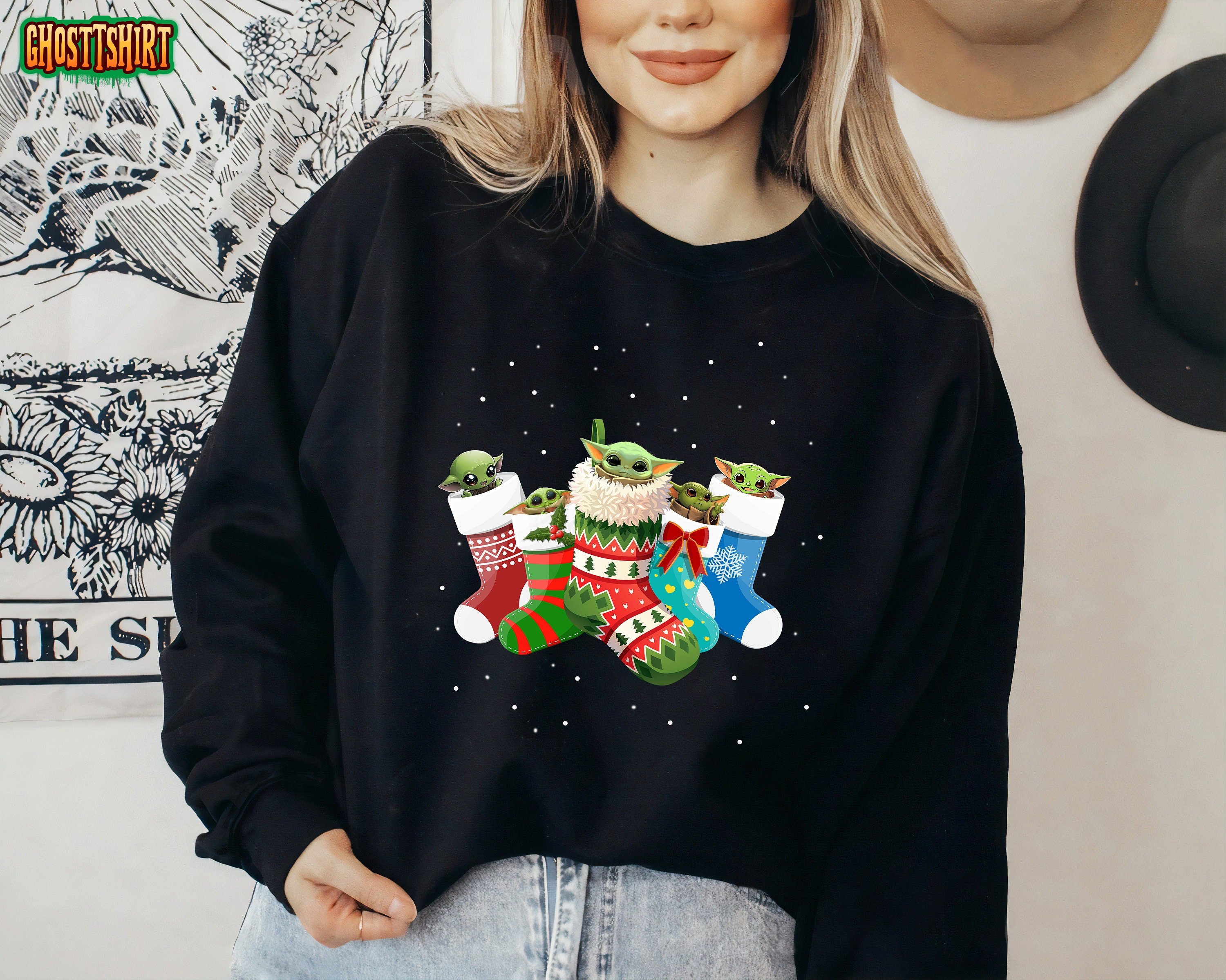 Star Wars Baby Yoda on Socks The Child Christmas Sweatshirt