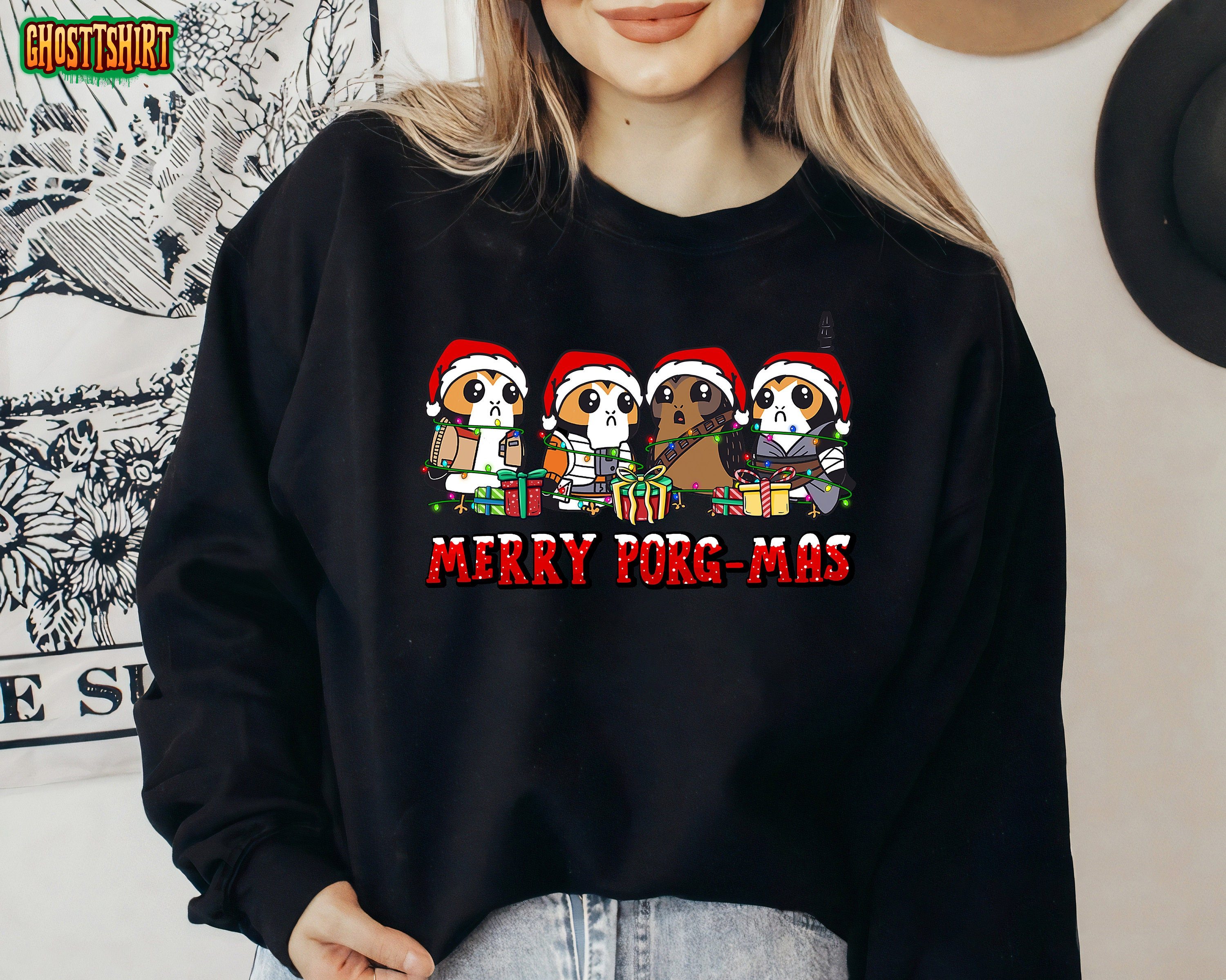 Star Wars Merry Porg-mas Cute Porgs Christmas Lights Presents Sweatshirt