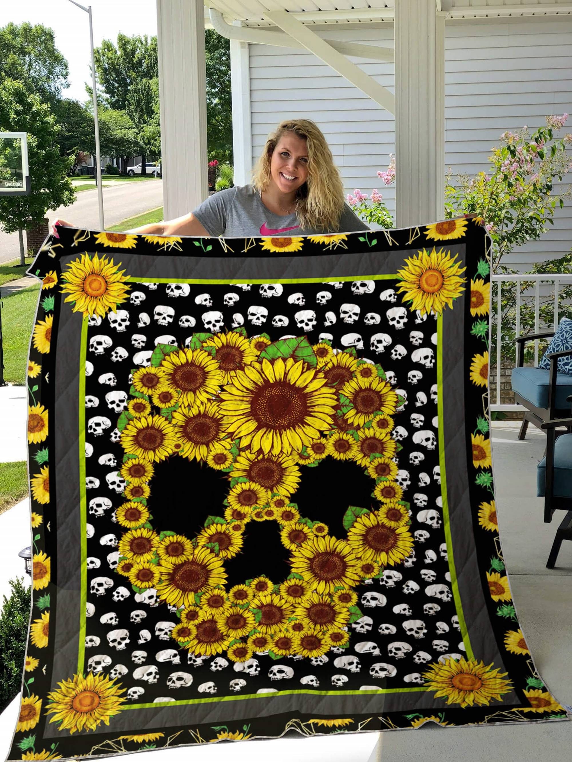 Sunflower Horror Skull Fleece Blanket
