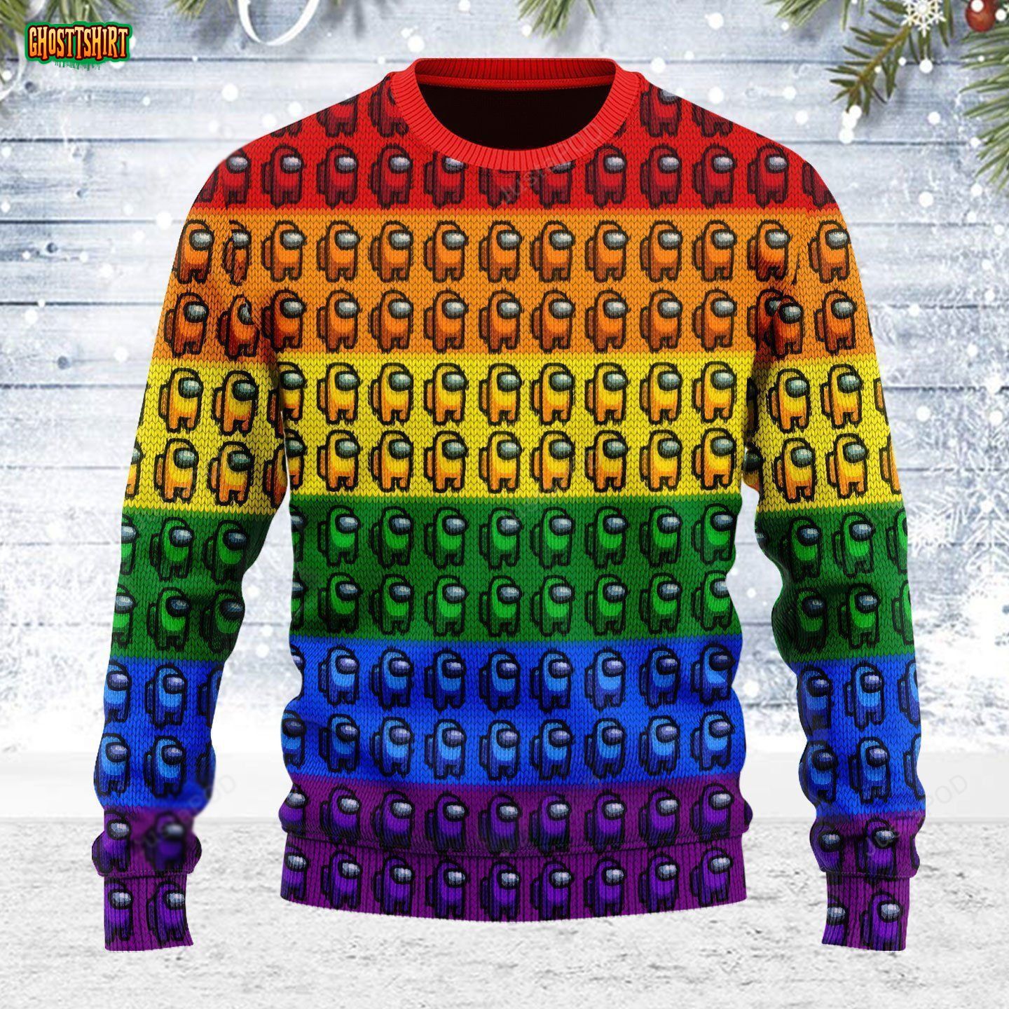 Among Us Gay Pride Ugly Christmas Sweater