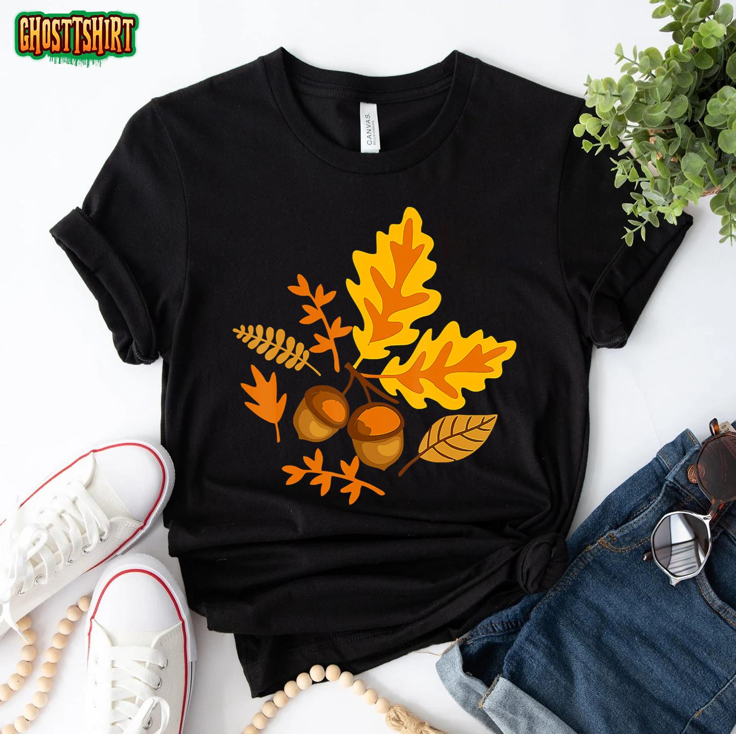 Autumn Leaves And Acorns Fall For Women Thanksgiving Cute T-Shirt