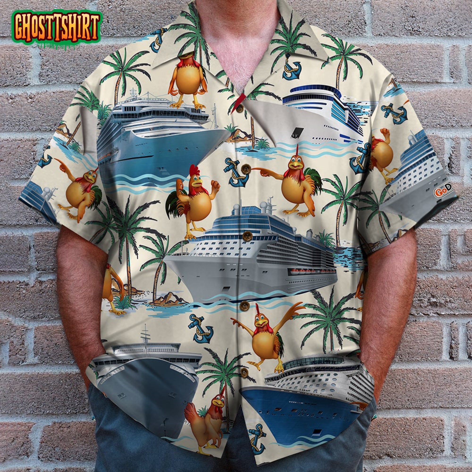 Jurassic Park Floral Tropical Hawaiian Shirt   Cruising Chicken Lets Enjoy The Trip Hawaiian Shirt34555 