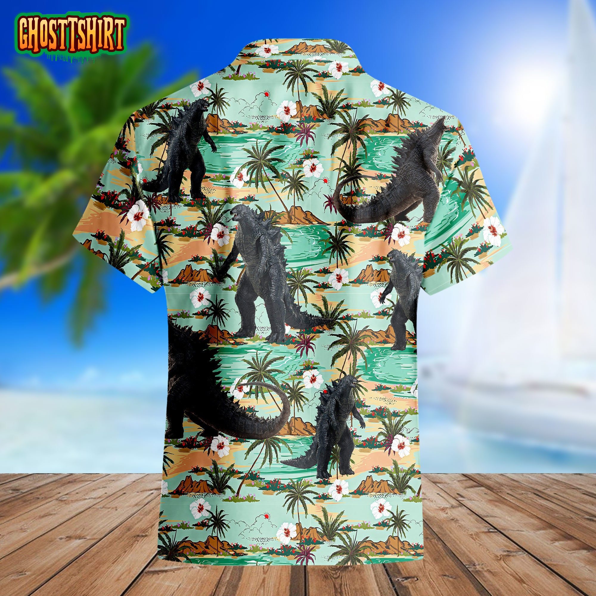 Dinosaur Aloha Godzilla Hawaiian Shirt