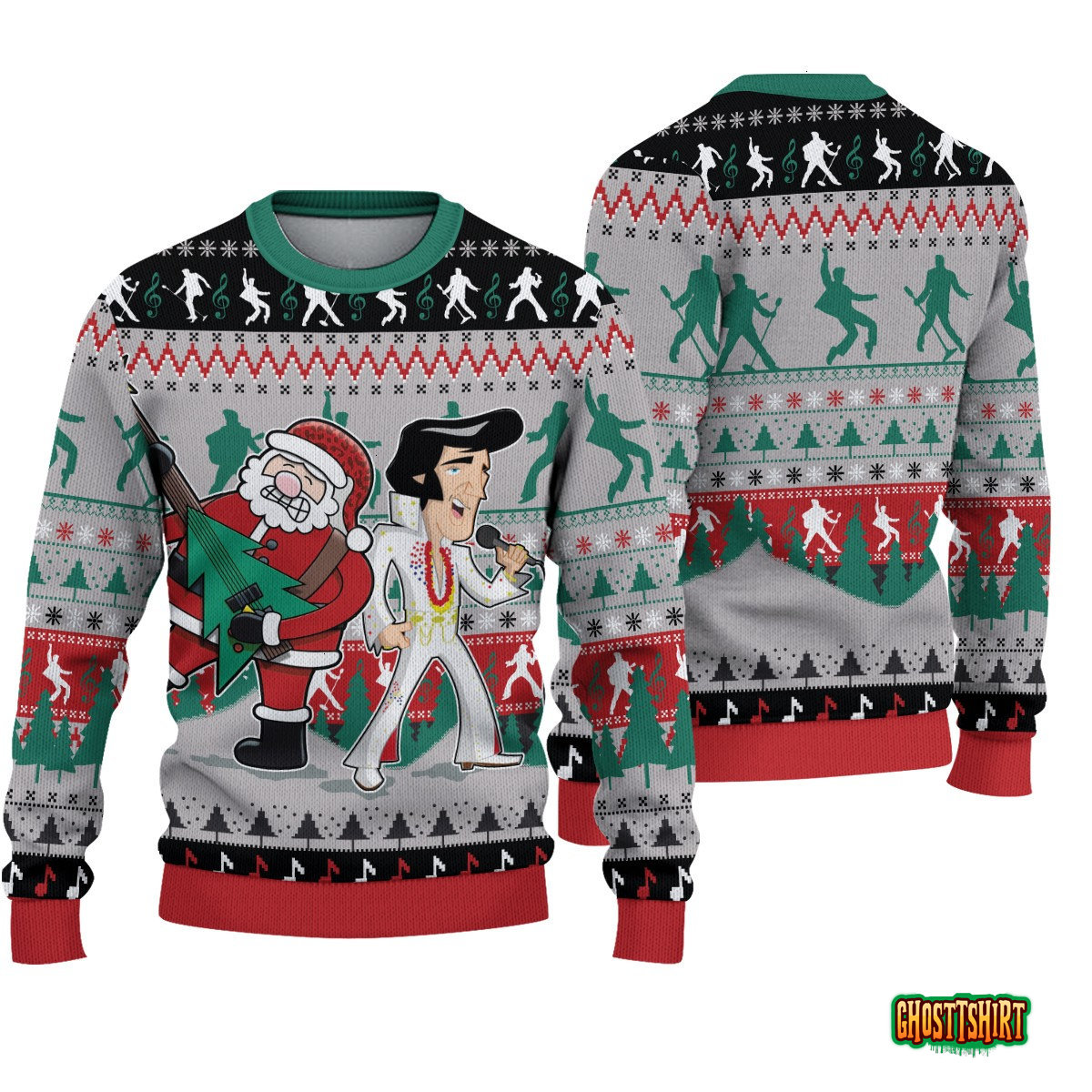 Elvis Presley with Santa Christmas 2022 Ugly Sweater 3D Over Print