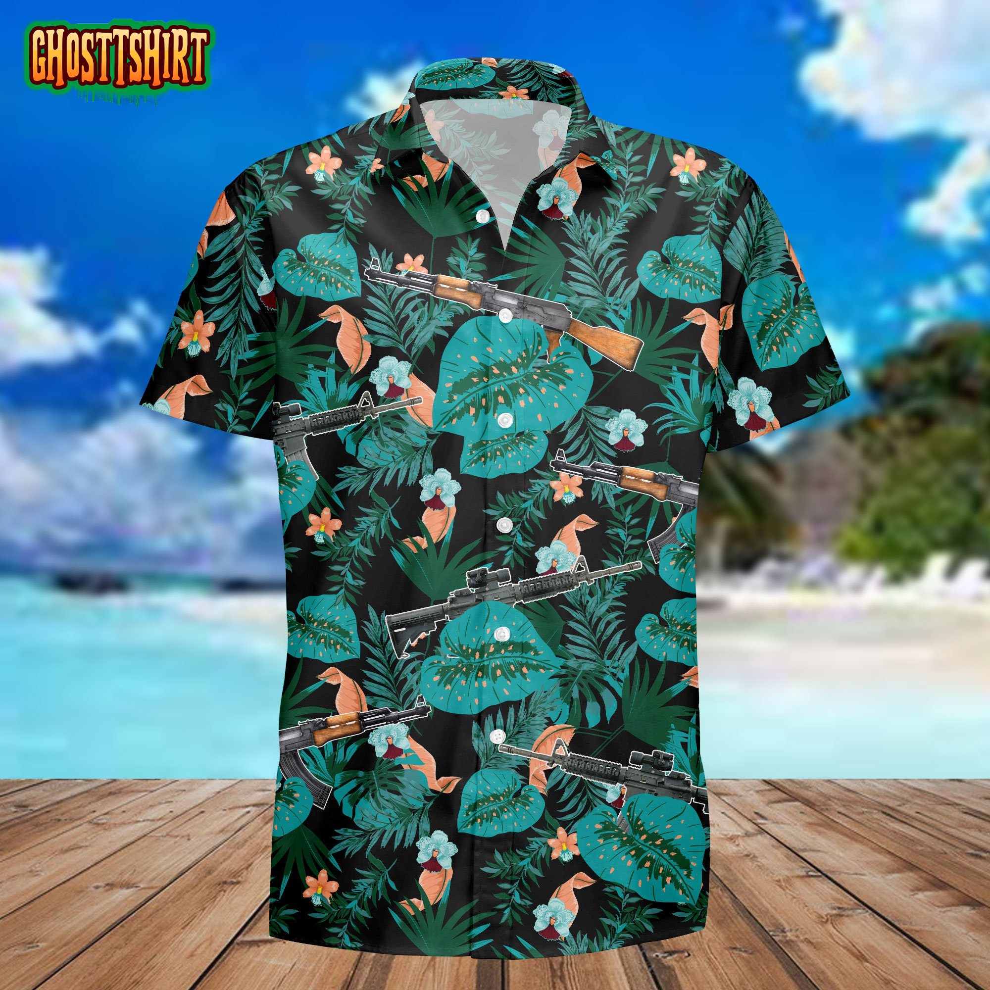 Gun Themed Hawaiian Shirt