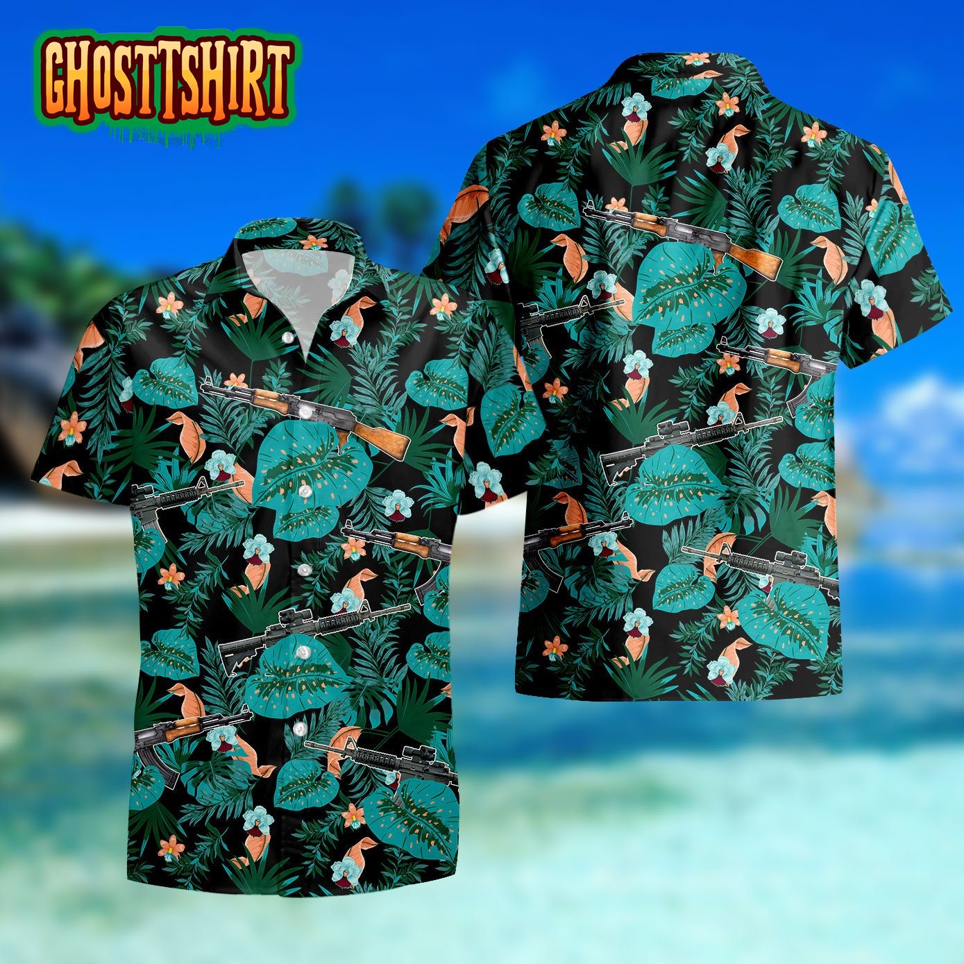 Gun Themed Hawaiian Shirt