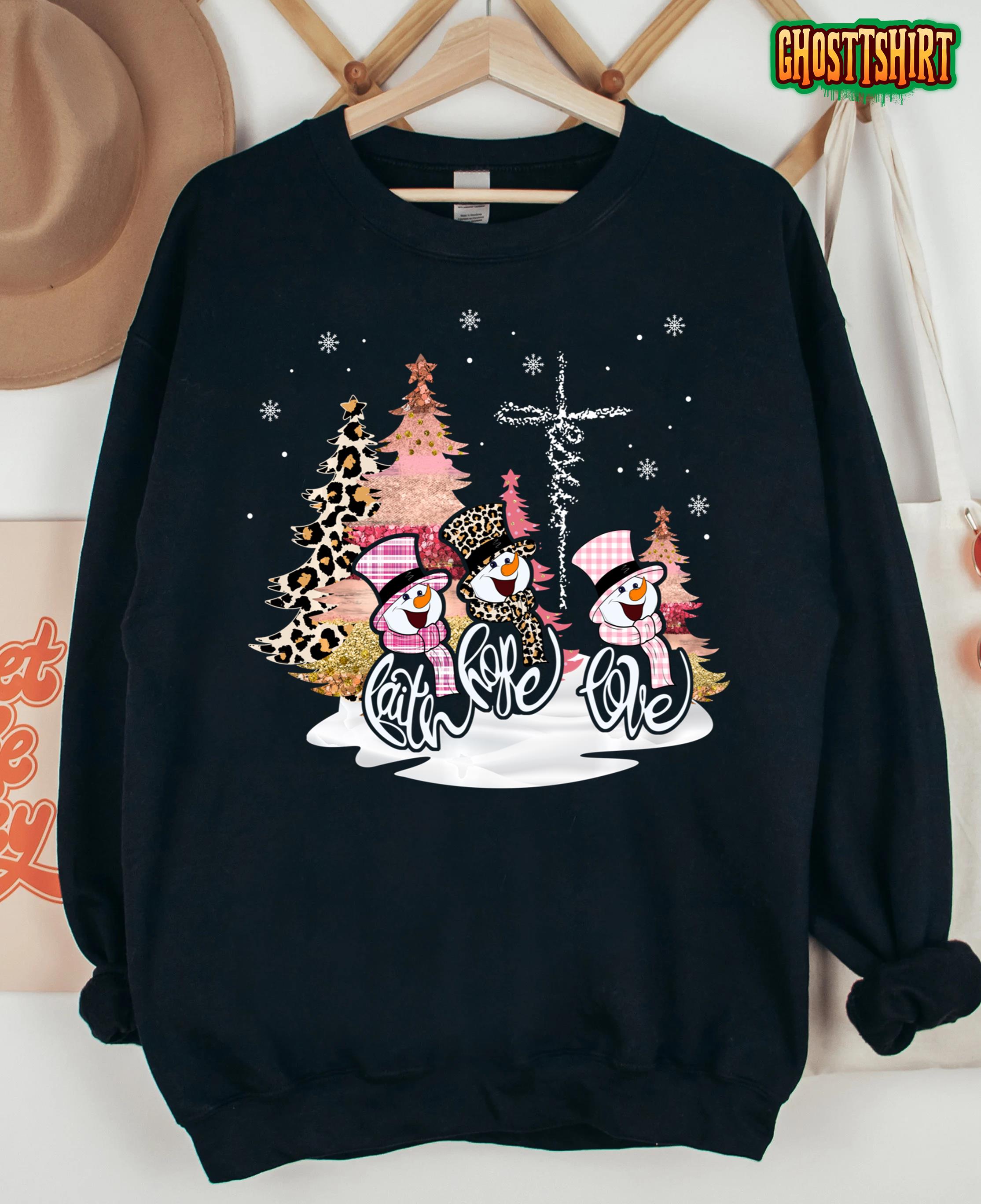Jesus Faith Hope Love Snowman Funny Xmas For Christian Sweatshirt