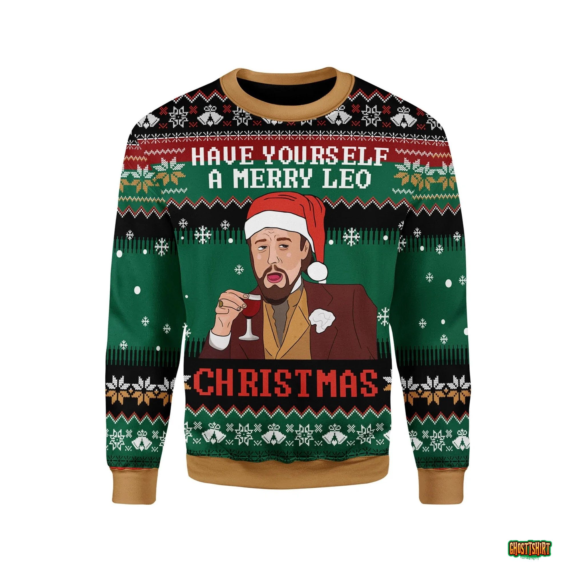 Leo Laughing Meme Have Yourself A Merry Leo 3D Ugly Christmas Sweater