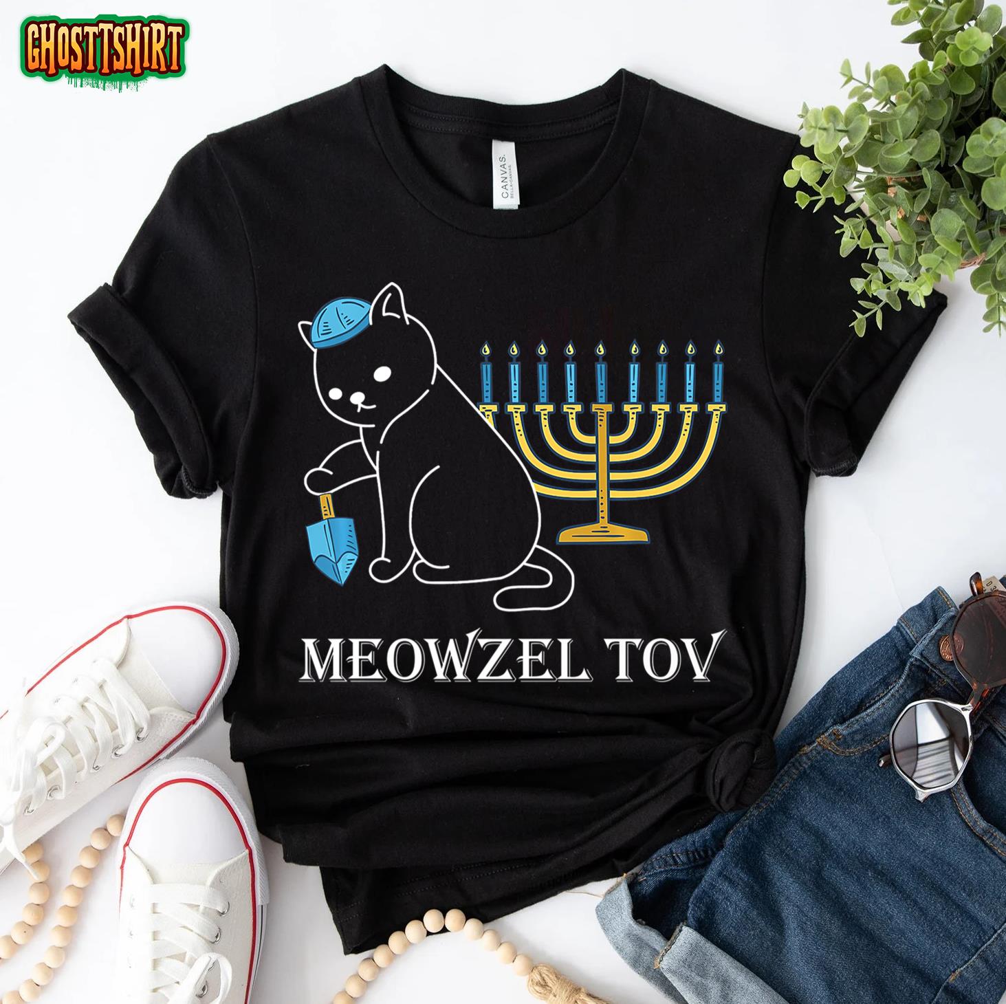 Meowzel Tov Chanukah Jewish Cat Owner Ugly Hanukkah T-Shirt