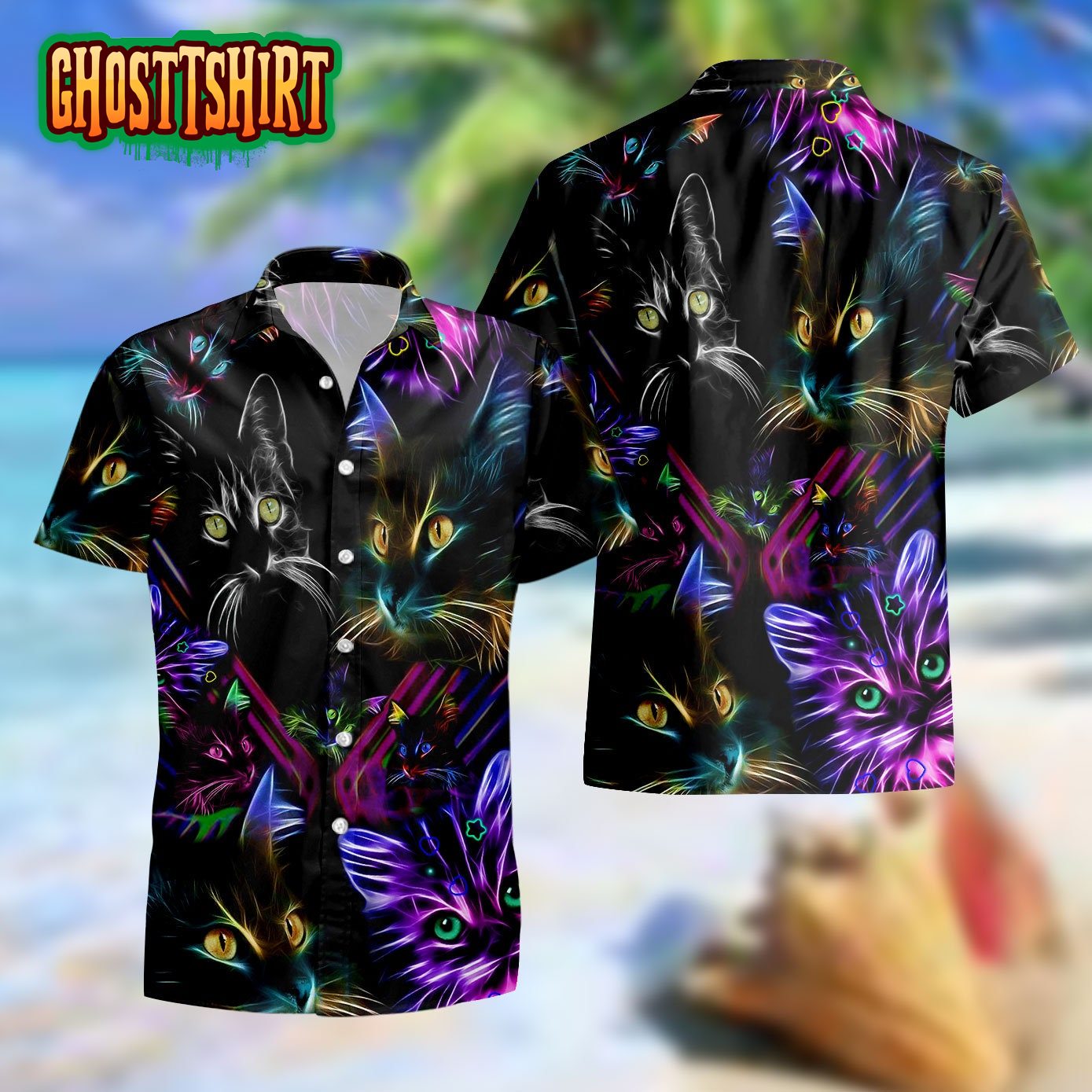 Neon Cat Hawaiian Shirt