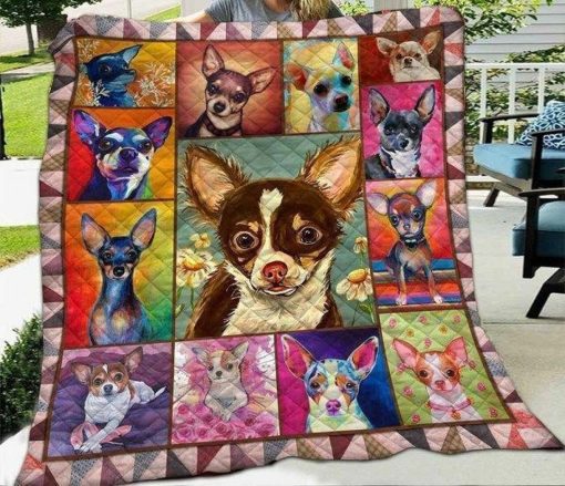 Chihuahua Colorful Life Of Chihuahua Awesome Pattern On Colors Christmas Quilt Blanket