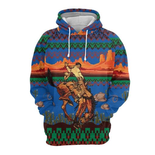 Cowboy Desert Horse Christmas Pattern Blue Unisex 3D Print All Over Christmas Hoodie