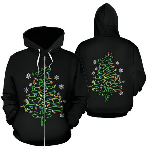 Dragonfly Light Pine Tree Christmas Black Unisex 3D Print All Over Christmas Hoodie