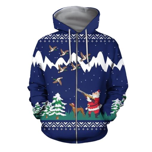 Duck Hunting Christmas Night Pattern Blue Unisex 3D Print All Over Christmas Hoodie