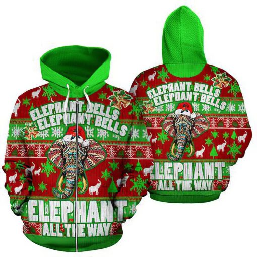 Elephant Bells Christmas Pattern Red And Green Unisex 3D Print All Over Christmas Hoodie