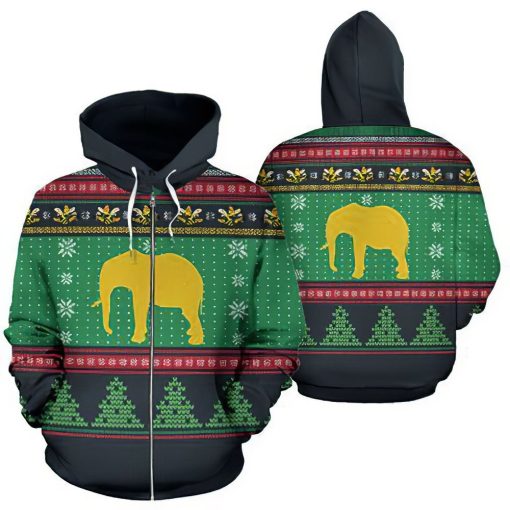 Elephant Knitting Christmas Green And Black Unisex 3D Print All Over Christmas Hoodie