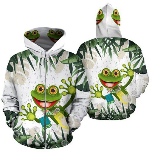 Frog Cartoon Tropical Pattern White Unisex 3D Print All Over Christmas Hoodie