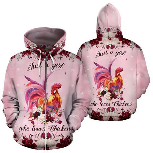 Just A Girls Who Love Chickens Flower Pink Unisex 3D Print All Over Christmas Hoodie