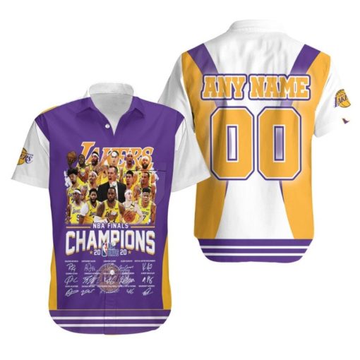 Los Angeles Lakers NBA Finals Champions 2020 Coach And Legends Signatures NBA 3D Custom Name Number Hawaiian Shirt