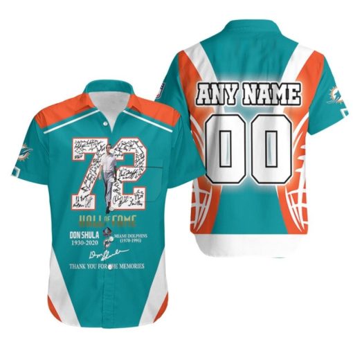Miami Dolphins Don Shula 72 NFL Hall Of Fame Thank You For The Memories 3D Custom Name Number Hawaiian Shirt