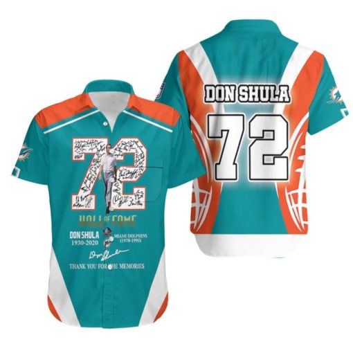 Miami Dolphins Don Shula 72 NFL Hall Of Fame Thank You For The Memories 3D Gift For Dolphins Fans Hawaiian Shirt