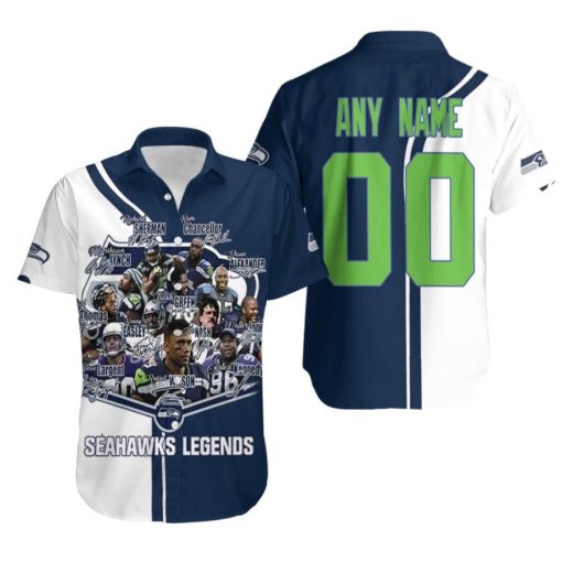 Seattle Seahawks Legends Conference Russel Wilson Cortez Kennedy Signed NFL 3D Custom Name Number Hawaiian Shirt