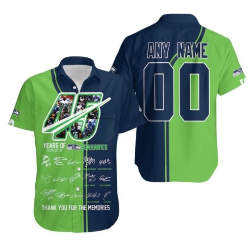 Seattle Seahawks 45 Years Of 1974 2019 Thank You For The Memories Signed NFL 3D Custom Name Number Hawaiian Shirt