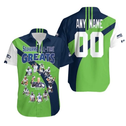 Seattle Seahawks All-Time Greats Legends Coach And Members Team Signed NFL 3D Custom Name Number Hawaiian Shirt
