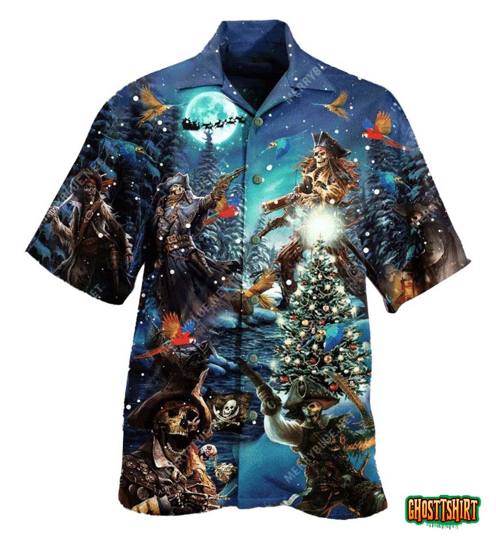 Christmas Pirate Skull In The Night Pattern Hawaii Shirt