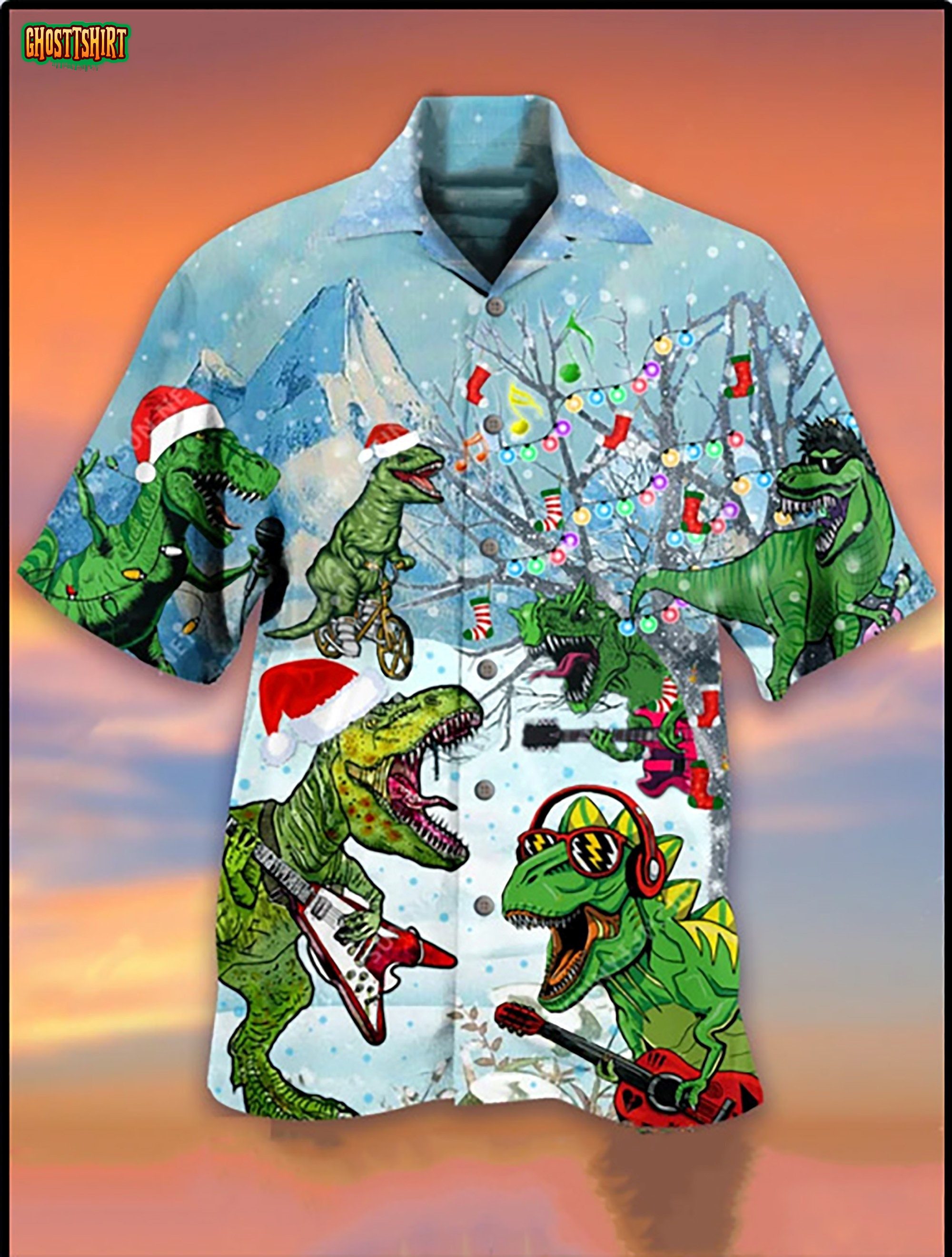 Dinosaur Christmas Aloha Hawaiian Shirt