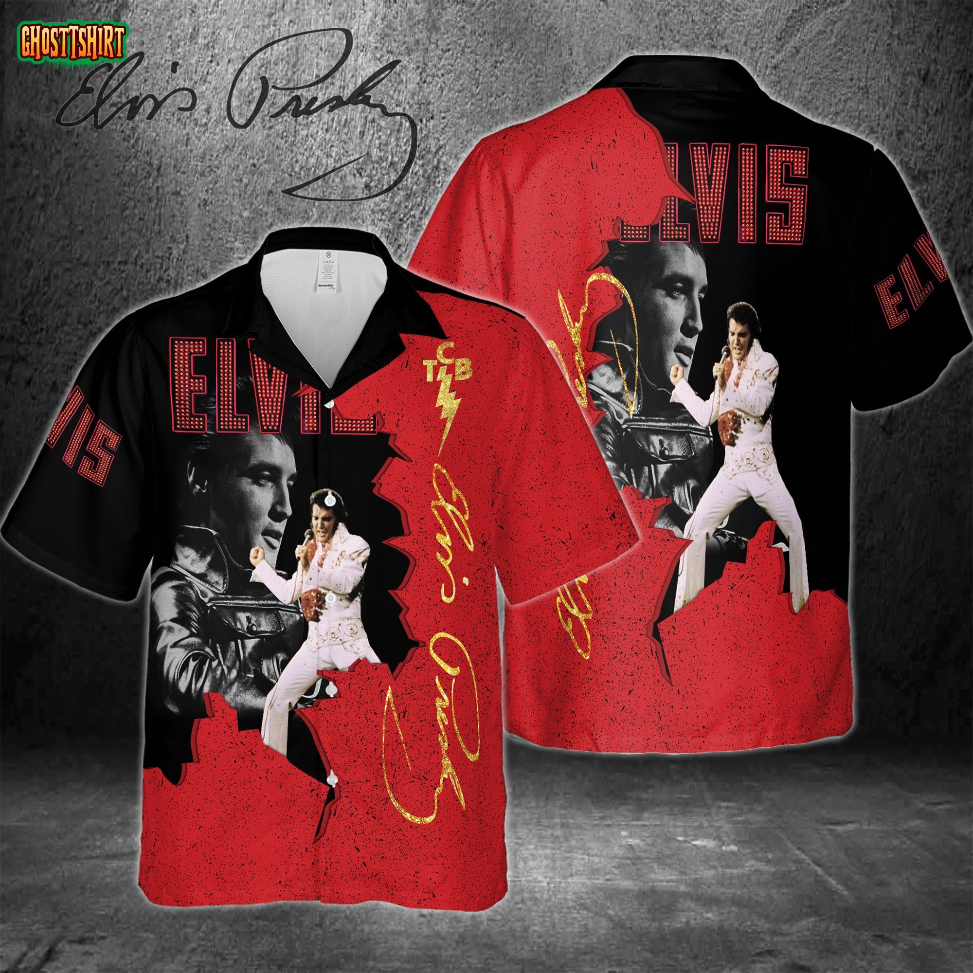 Elvis Presley Red Black Hawaiian Shirt