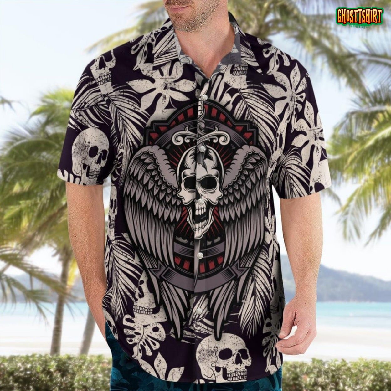 Gothic Winged Skull Hawaii Hawaiian Shirt
