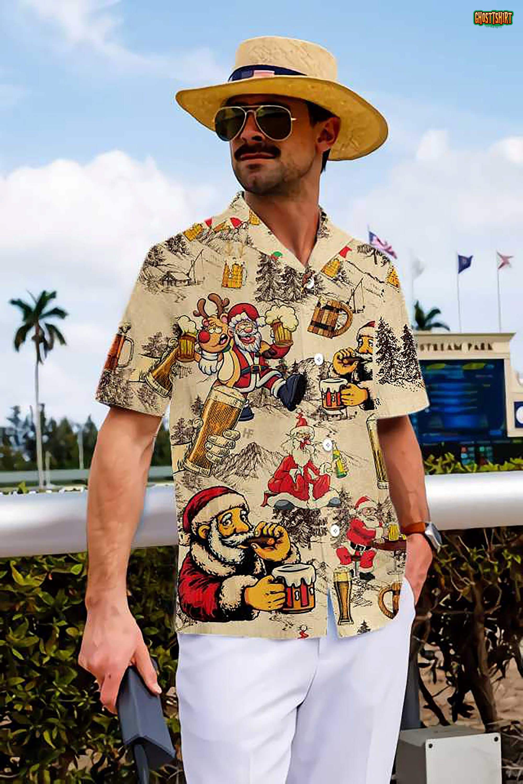 Santa Claus And Beer Drink Hawaiian Shirt